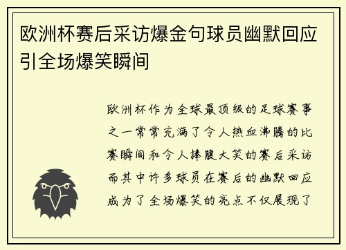 欧洲杯赛后采访爆金句球员幽默回应引全场爆笑瞬间